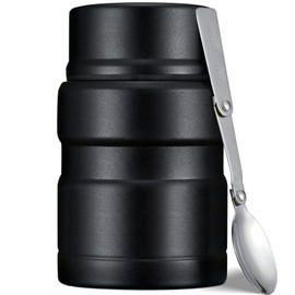 Charcy 17oz Thermo for Hot Food, Insulated Lunch Food Container with Folding Spoon QB - Black