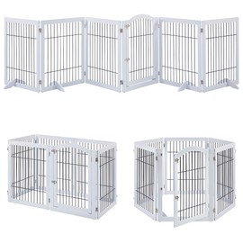 unipaws 144" Extra Wide Dog Gate and Pet Playpen, Free Standing Tall Dog Fence with Walk Through Door, Barriers for Home, Use as Indoor Dogs Cats Pen, Rabbit Pen, White