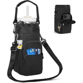 FRANCISCO Bolsa para Botella de Agua, Bolsa para Termo, Soporte para Botella de Agua on Bolsillos para Teléfono y Asa para el Hombro, Adecuada para Deportes, Picnic, Desplazamientos