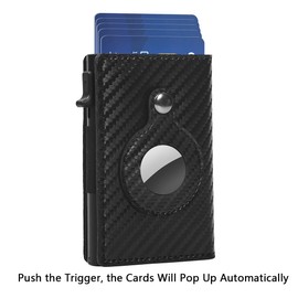 Fermido Wallet with Air Tag Holder RFID Credit Card Money Holder Automatic Pop up Wallet Pocket-Sized Slim Multipurpose Accessory Airtag Case for Men (Black Carbon Fiber)…