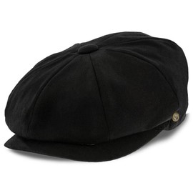 Walrus Hats Beckham Black 8 Panel Newsboy Cap – Lightweight 100% Cotton Flat Cap for Men with Double Snap Brim, Grosgrain Sweatband, Polyester Lining & Removable Side Pin