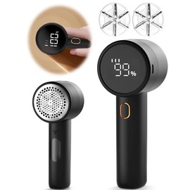 FrSara Fabric Shaver, Lint Remover Rechargeable, Electric Portable Sweater Defuzzer with 3 Speeds, 6 Leaf Blades, Free 2 Blades, Digital LED Display to Remove Pilling for Clothes, Furniture, Sweater, Couch, Blanket - Color: White