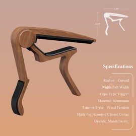 Guitar Capo, Capo for Acoustic Guitar 6 String and 12 String, Guitar Capo with Pick Holder and 5 Picks, Metal Capo for Ukulele, Mandolin, Banjo, and other String Instruments (Rosewood)