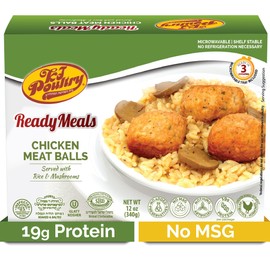 KJ Poultry Kosher Ready Meals - Chicken Meat Balls & Mushrooms, MRE Meat Meals Ready to Eat, Halal, (1 Pack) Prepared Entree Fully Cooked, Shelf Stable Microwave Dinner, Travel, Military, Camping