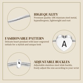 VGROSIA Silver Bracelet Initial Bracelets For Women Heart Charm Bracelet Birthday Gifts For Women I