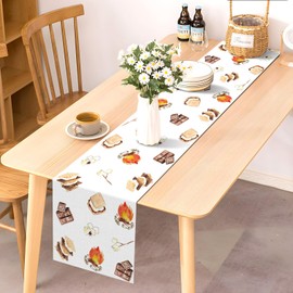 Pudodo S'Mores Table Runner Camping Themed Birthday Party Bonfire Picnic Kitchen Dining Room Home Decorations