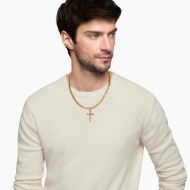 Esrael 316L Stainless Steel Cross Chain Necklace for Men Boys Silver/Gold/Black Men's Necklace 5 mm Non-fading Robust Cuban Chain with Cross Pendant Jewellery for Him 16-24 Inches, Stainless Steel, No