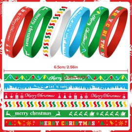 NEBURORA 48 Pack Christmas Wristband 6 Style Silicone Bracelet Wristbands Xmas Rubber Band for Christmas Party Decor 6 Xmas Pattern Wrist Band Party Supplies