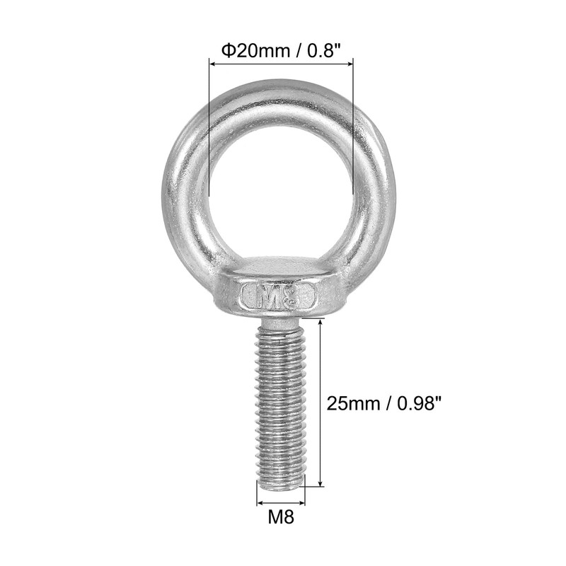 PATIKIL M8 x 25mm Lifting Shoulder Eye Bolts Set of