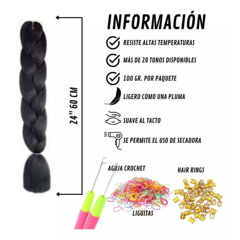 Zhang Hair Paquete De 6 Trenzas Africanas Kanekalon 1 Tono