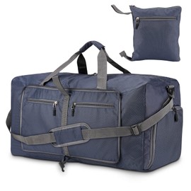 CestMall Foldable Travel Bag 70L Packable Sports Bag with Plastic Hooks and Extra Shoe Bag, Waterproof Weekender Bag, Overnight Bag, Lightweight Travel Bag for Travel Men Women, Blue, Fashion