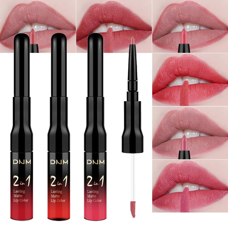 3Pcs Matte Lip Liner and Liquid Lipstick Combo Set for