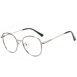 Cyxus Round Blue Light Blocking Glasses Metal Frame UV Filtering Computer Glasses Clear Lens For Men Women 8168 Black Silver