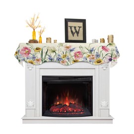 Victoroes Mantle Scarf 70 x 17 Inch, Spring Flowers Wild Floral Retro Butterfly Dragonfly Fireplace Mantel Scarf Mantel Cover Runner for Home Living Room Indoor Holiday Party Decor