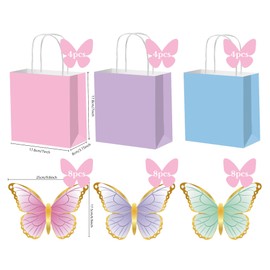 Dmnnlp Pack of 12 Butterfly Birthday Bags, Butterfly Decoration Birthday for Children Women, Girls, Bridesmaids, Birthdays, Valentine's Day and Wedding Party (Pink Purple Green)