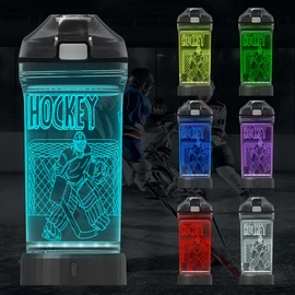 Hockey Watter Bottle for Kids, Attivolife Light up 3D Travel Cup with 14 OZ Tritan BPA Free Eco-Friendly - Timer Function, Cool Drinking Cups Gifts for Hockey Player Boy School Sports Camping Picnic