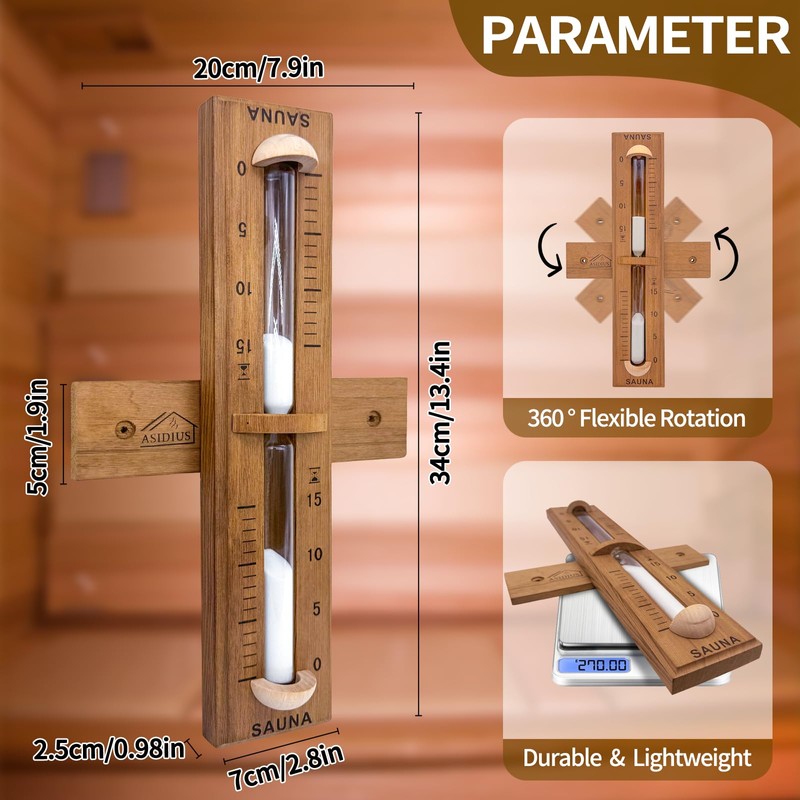 Red Cedar Sauna Timer, Wall-Mounted 360° Rotating 15 Minute Sand