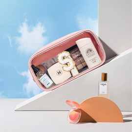 Initial Clear Makeup Bag Make Up Bag Travel Toiletry Bag Preppy Cosmetic Bags Organizer Travel Essentials Pink Gifts for Women Teen Girlfriend Teacher Mom Brithday Gifts Clear Toiletry Bag (Pink, S)