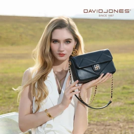 David Jones - Small Women's Shoulder Bag - Shoulder Bag Handbag Faux Leather - Quilted Bag with Flap - Crossbody Bag for City Evening Shopping - Fashionable Elegant, black, Unit size