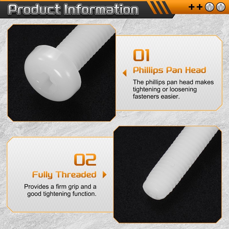 sourcing map 20Pcs M5x25mm Threaded Nylon Phillips Cross Pan Head