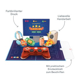 papercrush papercrush® Pop-Up Karte Gaming Controller „Level Up“ - Lustige 3D Geburtstagskarte, Geldgeschenk für Gamer (Jungs, Freund, Mann) - Gutschein für Spielekonsole & Gaming Zubehör und PC