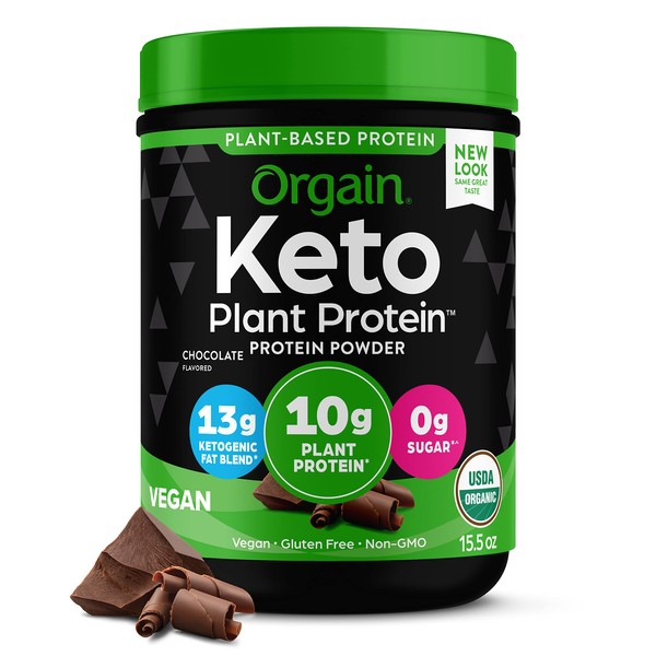 Orgain Organic Keto Vegan Protein Powder, Chocolate - 10g Plant Based Protein, Gluten Free Ketogenic Blend, Dairy Free, Lactose Free, Soy Free, No Sugar Added, For Smoothies & Shakes - 0.97lb