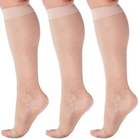 ABSOLUTE SUPPORT (3 Pairs) Plus Size Sheer Compression Knee High Support Socks with Open Toe for Women 15-20mmHg | For Post Surgery Recovery, Swelling, Edema - Nude, 6X-Large - A111NU9-3