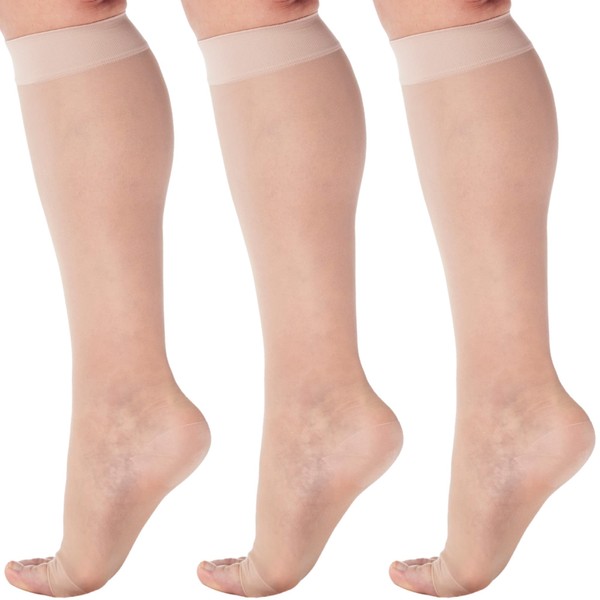 ABSOLUTE SUPPORT (3 Pairs) Plus Size Sheer Compression Knee High