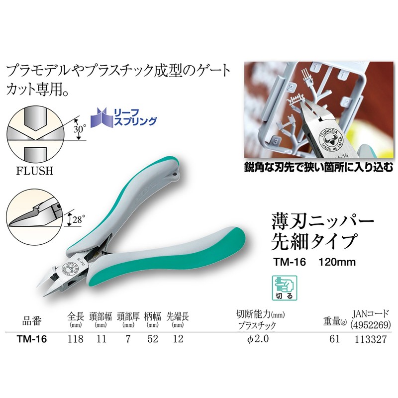 Trinity TM-16 Thin Blade Nipper, Tapered Type, 4.7 inches (120