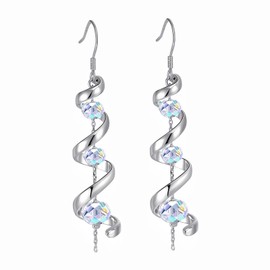 Dangling Earrings for Woman,Dangly Earrings with Zirconia Stones, Long Sparkly Silver Crystal Dangle Earrings Hypoallergenic Jewelry Gift for Her