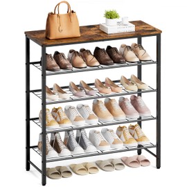 Kitsure Shoe Rack for Closet, Rustic Brown Shoe Organizer with Leveling Feet, Sturdy & Rust-Proof Shoe Storage for Entryway, Bedroom, Living Room, 29.5" x 11.4" x 31.2", Brown