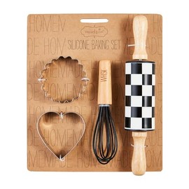 Mud Pie Rolling Pin Baking Set; cutter 3" x 3" | whisk 7" | roller 9"