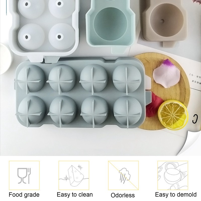 Ice Ball Maker Mold 8Hole Round Silicone Sphere Tray with