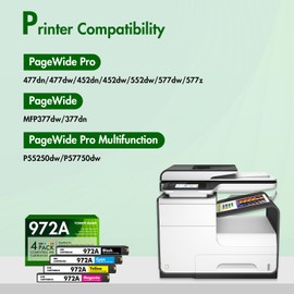 972A 972X Ink Cartridges Remanufactured Replacement for HP 972 A for HP Pagewide Pro MFP 477dw 577dw 477dn 452dn 552dn 552dw P55250dw Printer High Yield (4 Pack, Black Cyan Yellow Magenta)