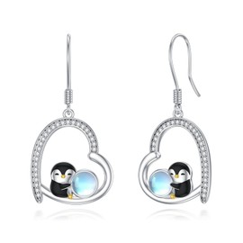 YueYuan Penguin Earrings 925 Sterling Silver Penguin Moonstone Earrings Animal Earrings Jewellery for Women, Sterling Silver