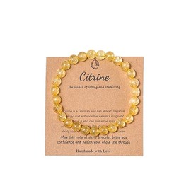 Pingyongchang Stress Anxiety Relief Yoga Bracelet,Mantra Bracelets for Women Natural Crystal Stone Healing Gifts Birthday Gifts for Protection Bracelet for Men-Citrine