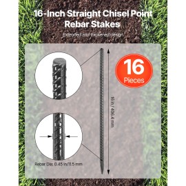 VEVOR 16-Inch 16 Pack Rebar Stakes Straight Galvanized Steel Ground Anchors