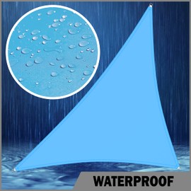 ShadeMart 12' x 14' x 18.4' Blue Waterproof Shade Sail Beige Sun Shade Sail Triangle Custom Size Water Resistant Canopy Awning Shelter, 95% UV Blockage for Outdoor Patio Garden Carport