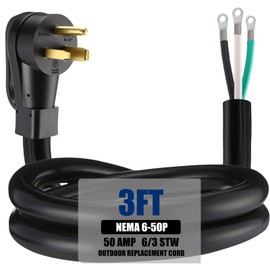 Kanayu 3 FT 6 AWG 3 Prong Replacement Power Cord Compatible with NEMA 6-50P 50 Amp 250V Welder Extension Cable with Open End for Welder Dryer Garage Heater Generator, ETL Listed