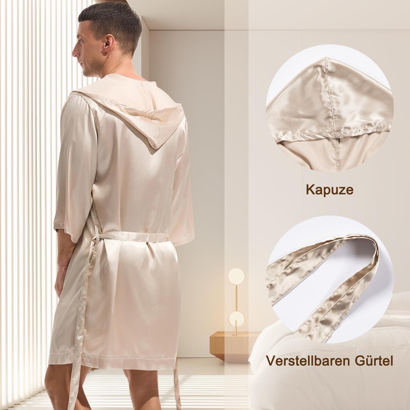 Amy Coulee Men's Satin Robe Bathrobe Lightweight Sleepwear Pyjamas for