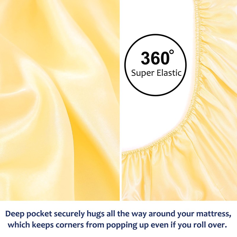 sourcing map Satin Fitted Sheet, Solid Silky 12" Deep Pocket