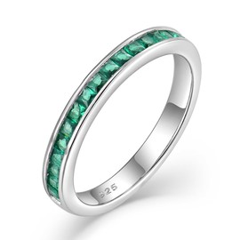STARCHENIE Stackable Ring for Women 925 Sterling Silver Princess Cut Created Emerald Eternity Band Size 8