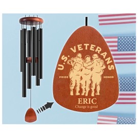 Custom veteran's gift big wind chime, gifts for soldiers peaceful wind chimes, army retirement gifts for men tropical sounding wind chimes, sympathy wind chimes for outside deep tone
