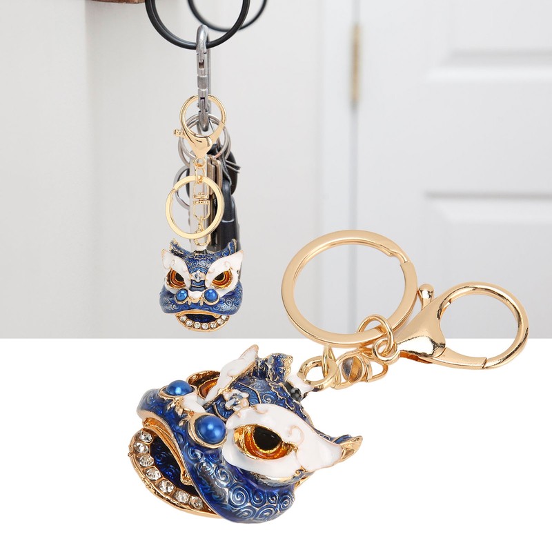 6pcs Lion Dance Keychains Cute Funny Exquisite Metal Rhinestone Chinese