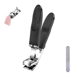 Toenail Clippers for Thick Nails Non-Slip Long-Handled Toenail Clippers Large Opening Nail Clippers Curved Nail Clippers Anti-Splash Storage Nail Clippings Elderly Nail Clippers (Black)