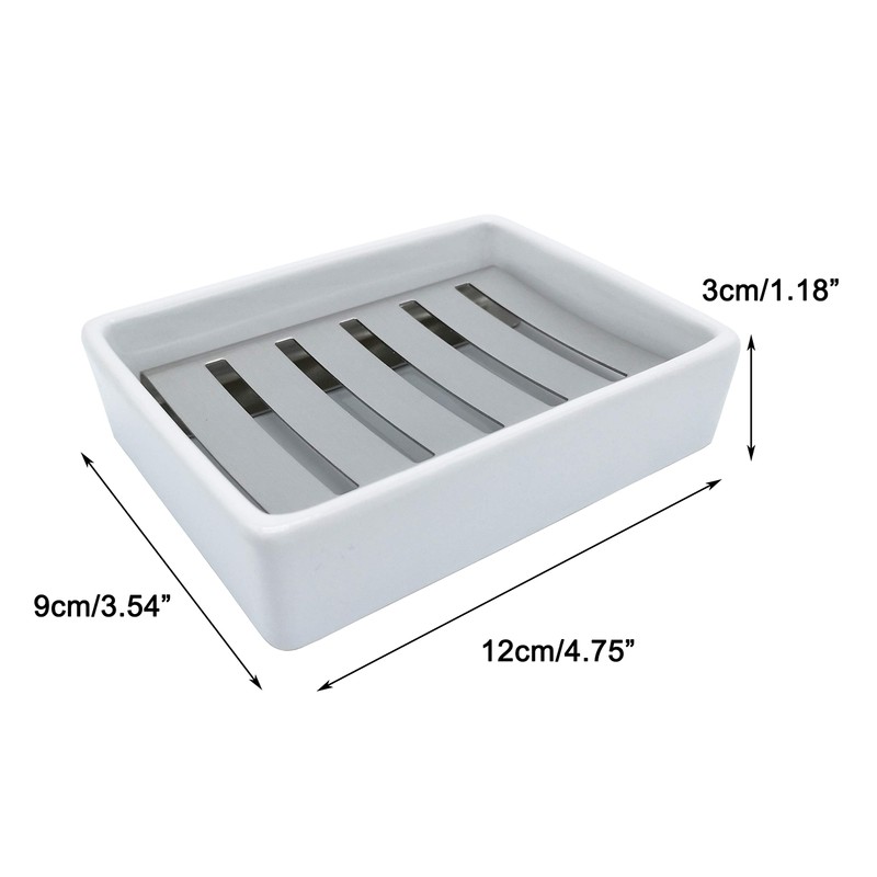 Ceramic Soap Dish Stainless Steel Soap Holder for Bathroom and