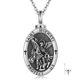 DAYLINLOVE Urn Necklaces for Ashes 925 Sterling Silver St Archangel Michael Medallion Coin Pendant Necklace Protection Amulet Cremation Jewellery for Women Men, Sterling Silver