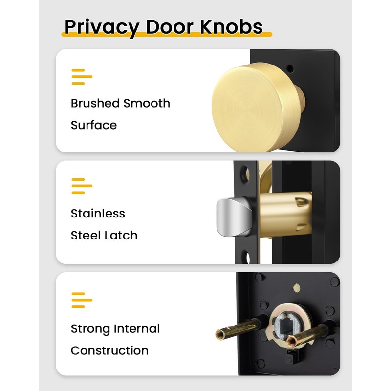 Goldenwarm 2 Pack Black Gold Interior Door Knobs, Privacy Door