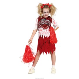 FIESTAS GUIRCA Zombie Cheerleader Fancy Dress Costume - Red and White Cheerleader Dress for Girls 10-12 Years