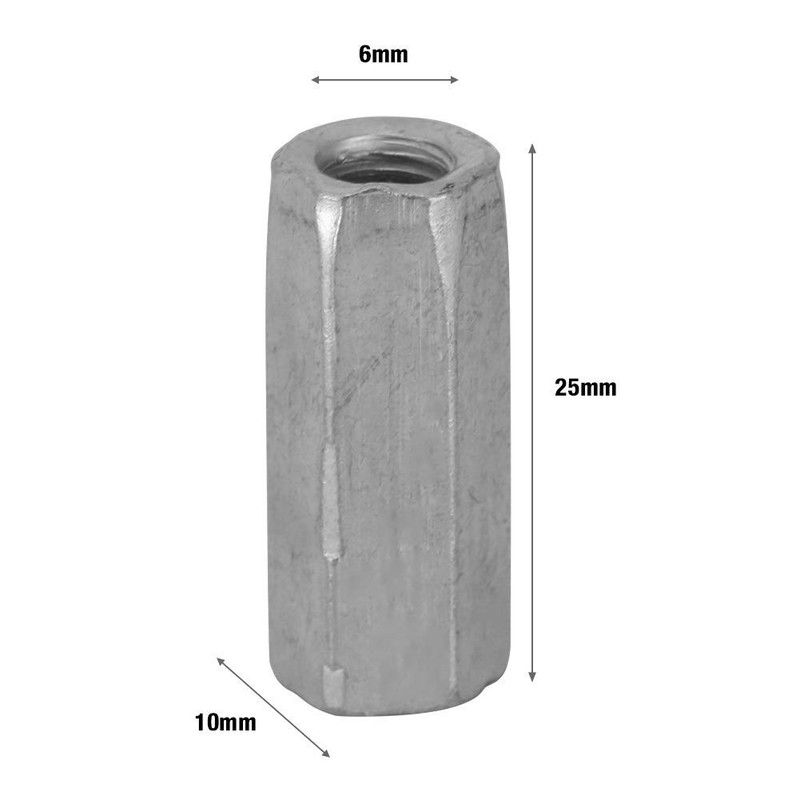 10pcs M6 Long Rod Nut, Hex Coupling Nut Female Thread